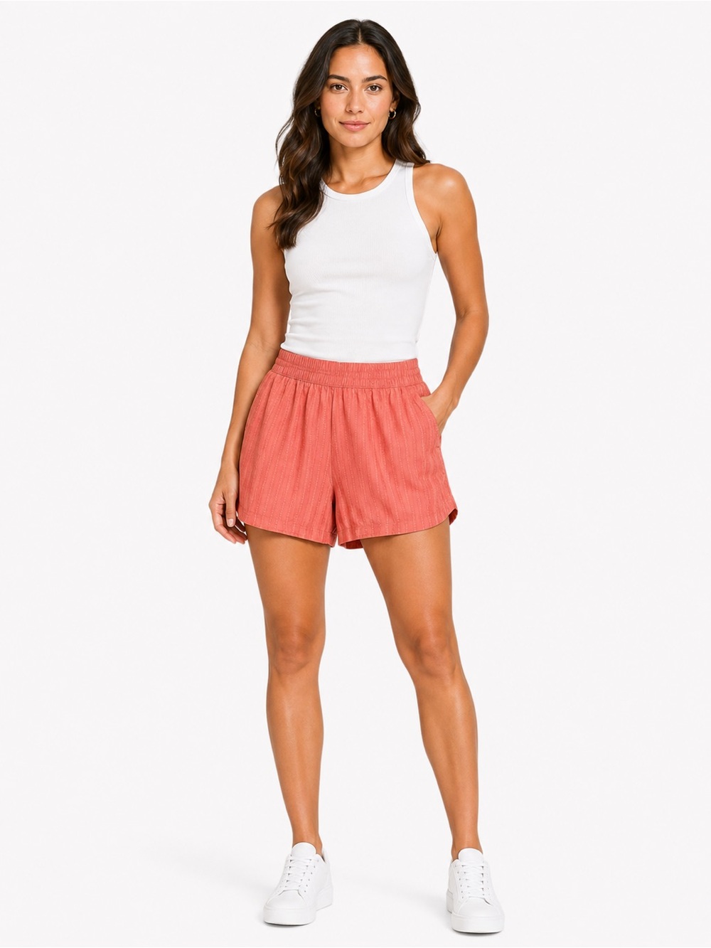 Three Dots Women's Coral-Red Pull-On Athletic Shorts